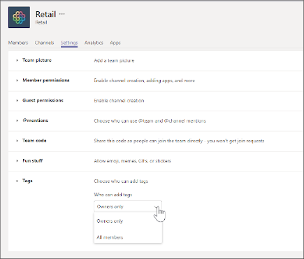 manage tags in Teams